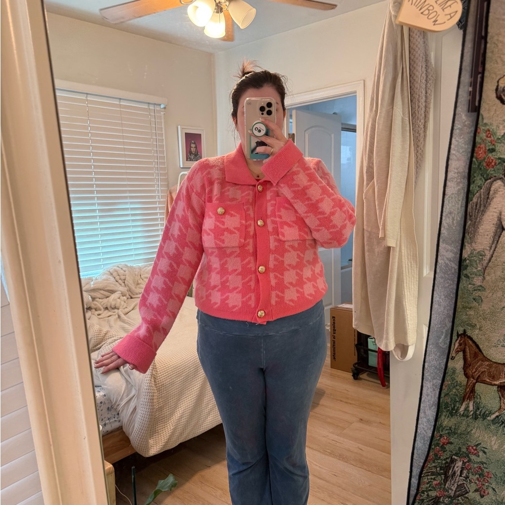 Pink Houndstooth Women's Jacket - Picture 12 of 12